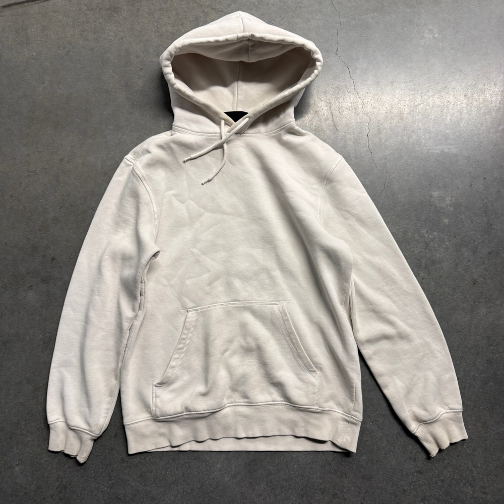 H&M Relaxed Fit Hoodie Mens Small Off White Cream Pullover Sweatshirt 4113